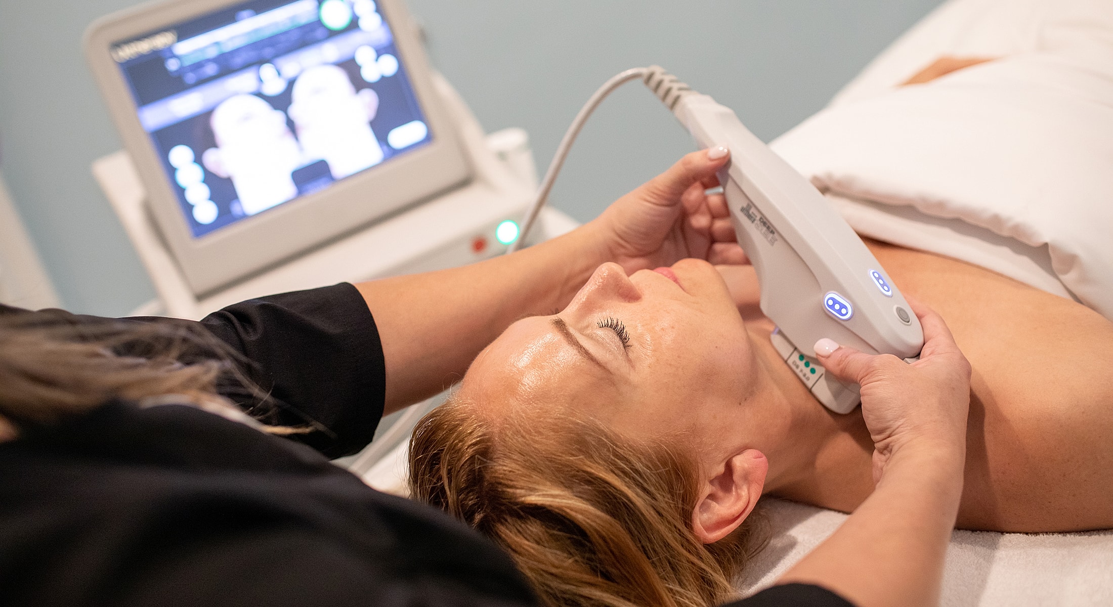 Ultrasound treatment for skincare in progress.